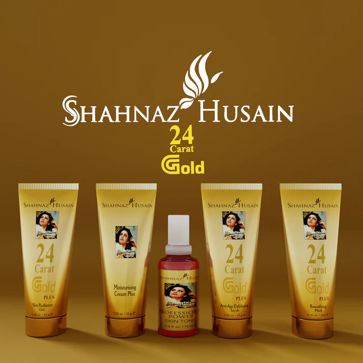 Shahnaz Husain Gold Facial Kit | 24 Carat Gold | Skin Radiance Timeless Youth | 4x10g | 15ml Skin Tonic | Men & Women