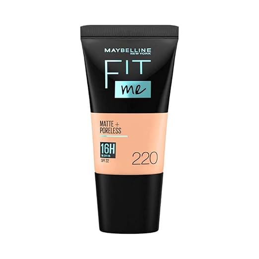 Maybelline New York Fit Me Matte + Poreless Full Coverage Liquid Foundation Tube For All Skin Types, 16H Oil Control Spf 22 Tube - 220 Natural Beige (18Ml)