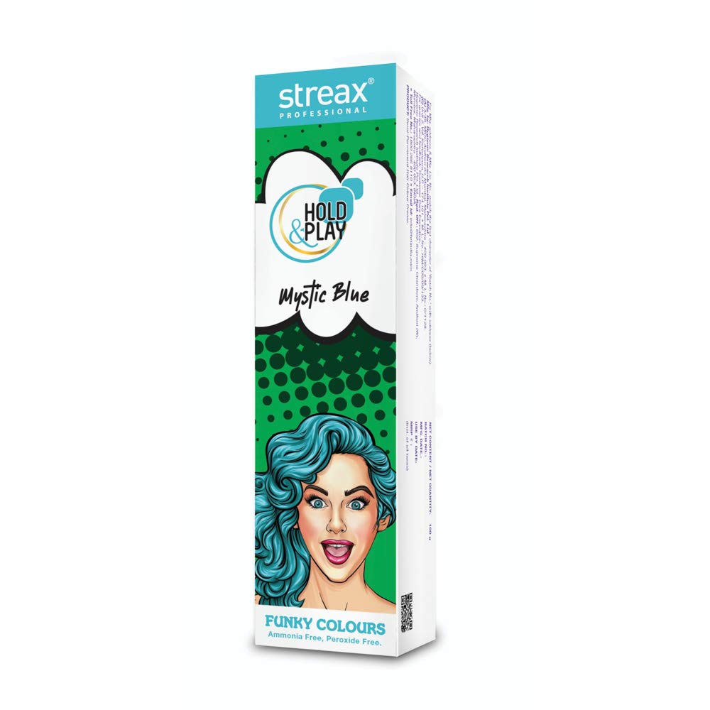 Streax Professional Hold & Play Funky Colours Hair Color, 100g - Mystic Blue