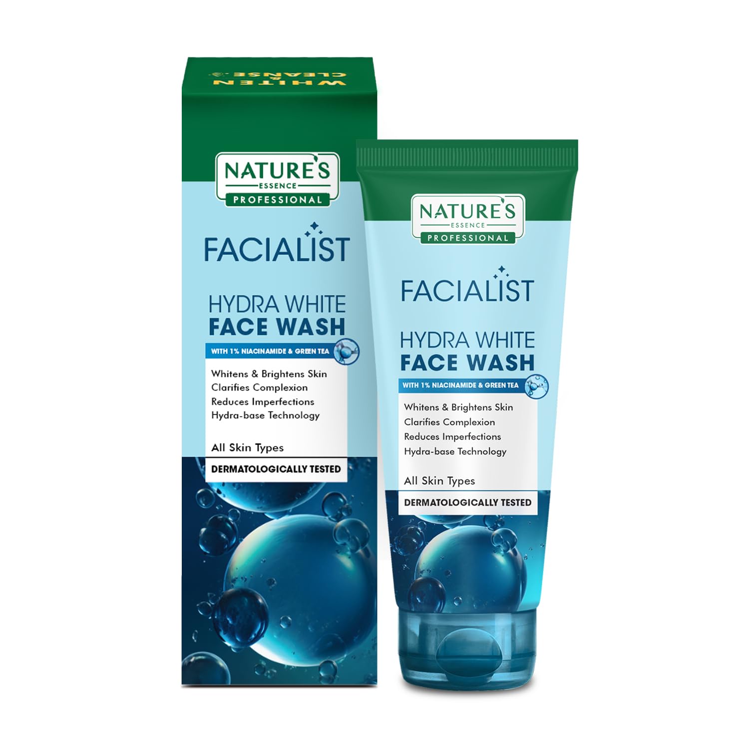 Nature's Essence Professional Hydra White Face Wash for women infused with Niacinamide, Tea tree extract and Chamomile Flower extract, Whitens and Brightens Skin 100g