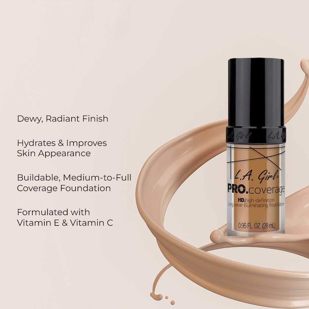 L.A Girl HD Pro Liquid Matte Foundation for Face Makeup - Warm Beige, Matte & Poreless Ultra Blendable Liquid, Full Coverage & Long Lasting Glow, Natural Finish Infallible, Vegan & Cruelty - 28ml