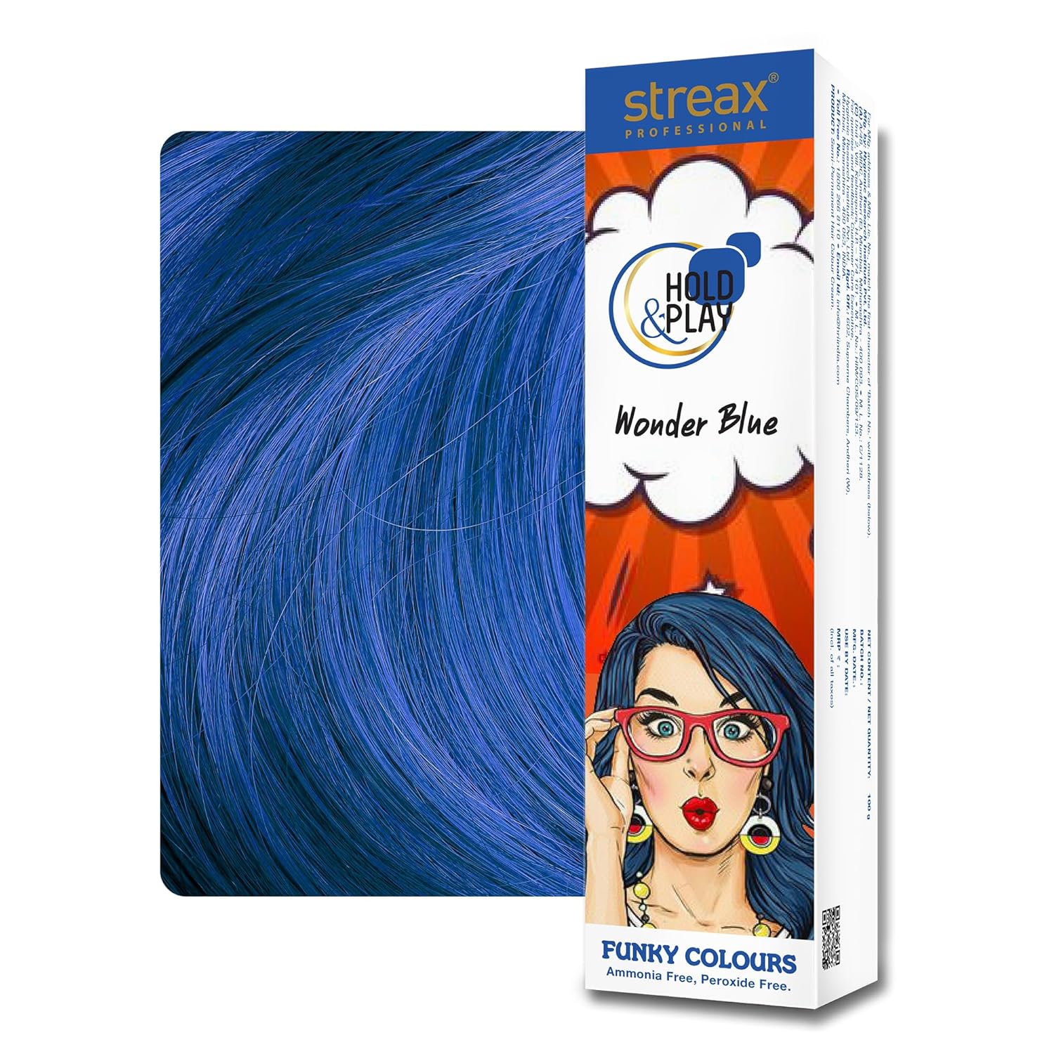 Streax Professional Hold & Play Funky Colours Hair Color, 100g - Wonder Blue