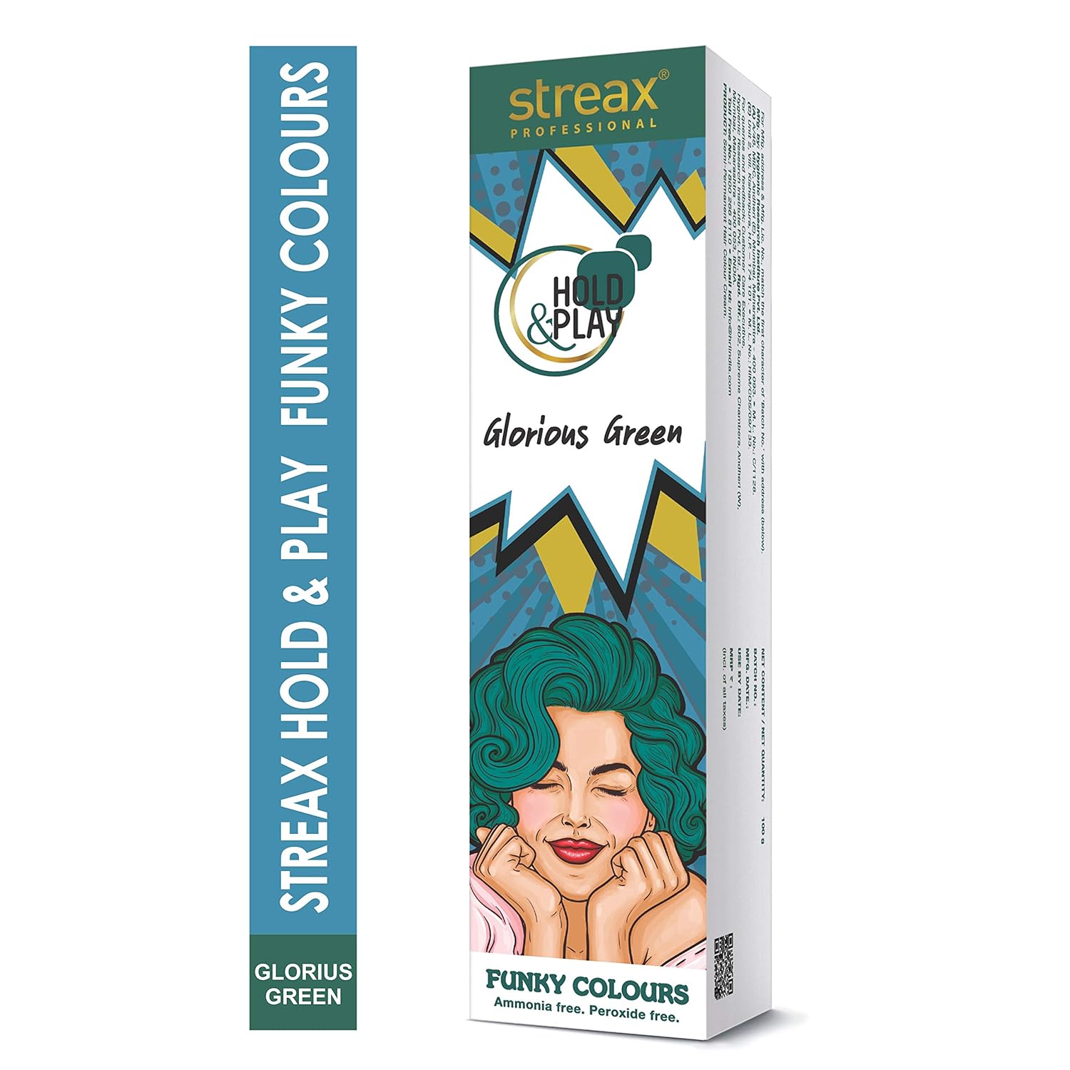 Streax Professional Hold & Play Funky Colours Hair Color, 100g - Glorious Green