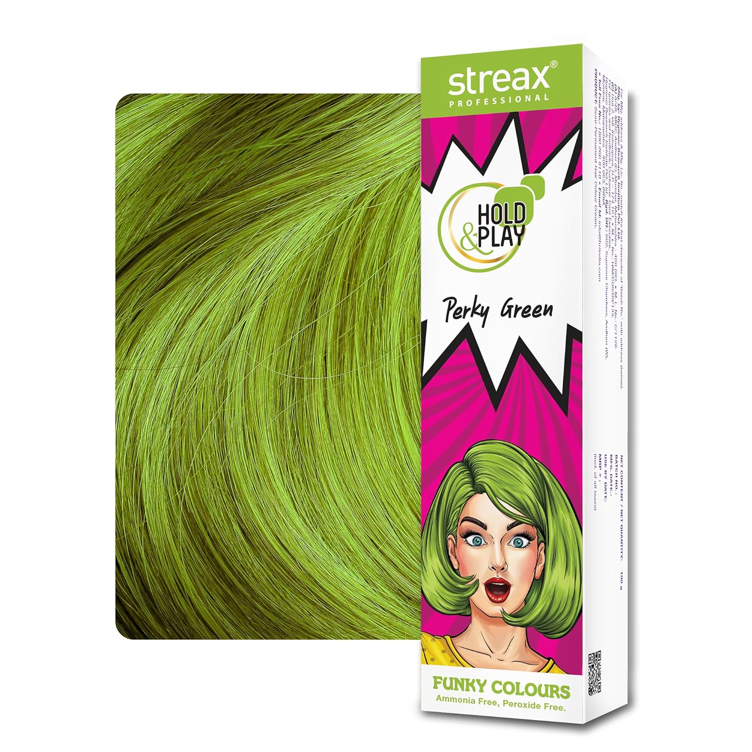Streax Professional Hold & Play Funky Colours Hair Color, 100g - Perky Gren