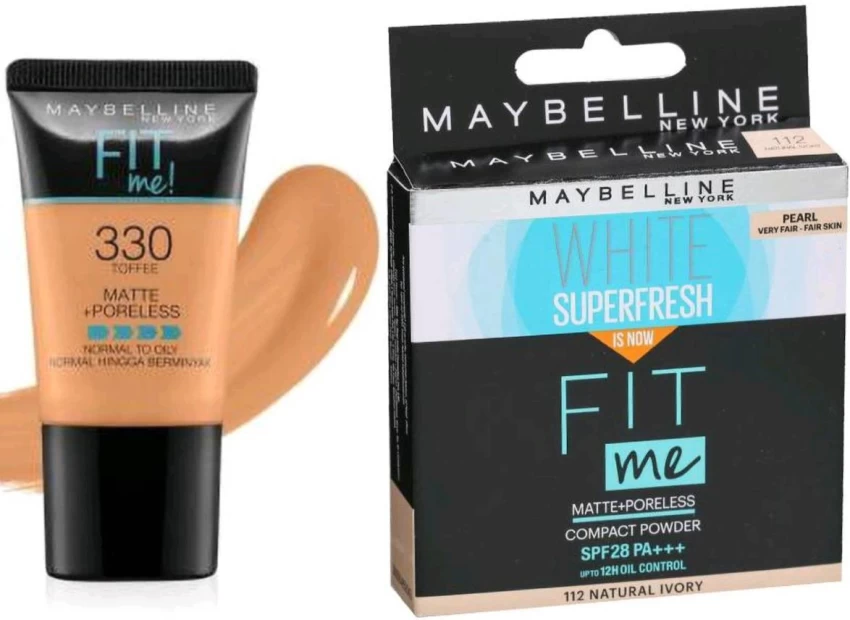 MAYBELLINE NEW YORK Liquid Tube Foundation (330 Toffee, 18 ml) and Fit Me Compact Powder , Natural Ivory 112 Compact (Natural Ivory, 8 g)  (2 Items in the set)