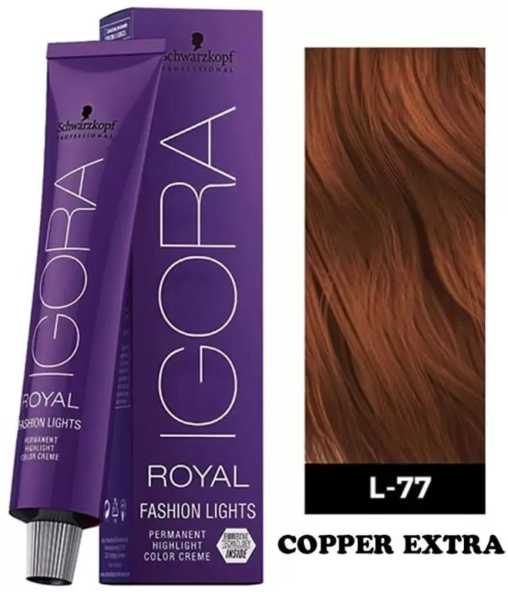 Schwarzkopf Professional Igora Royal Fashion Lights Permanent highlight colour creame with FibreBond Technology Colour Creame - Copper Extra- L-77 - 60ml , COPPER EXTRA