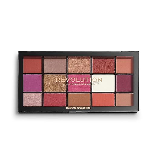 Makeup Revolution Reloaded Red Alert Eyeshadow Palette, Makeup Eyeshadow Palette, Includes 15 Shades, Lasts All Day Long, Vegan & Cruelty Free, 16.5g (Pack of 1)