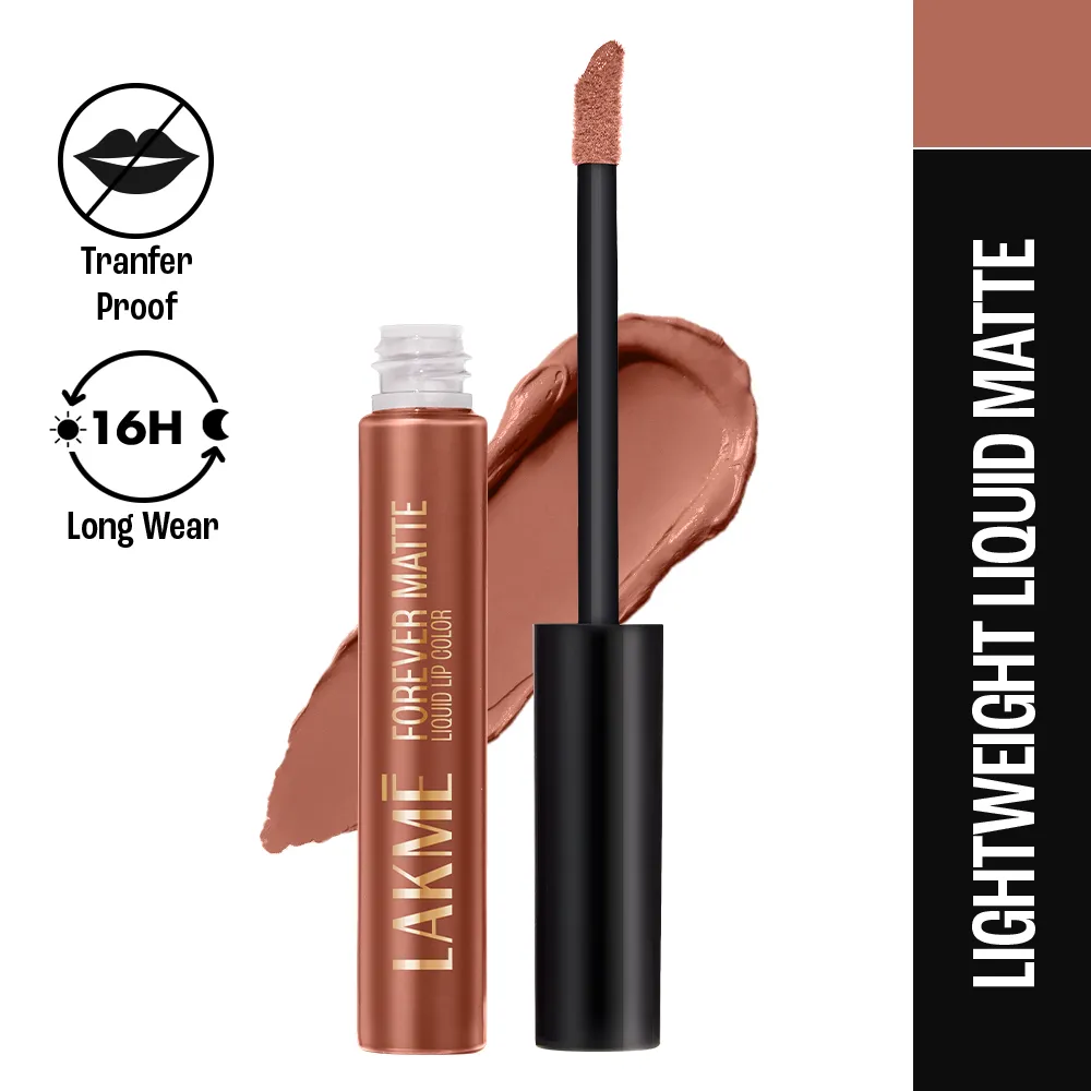 LAKMÉ Forever Matte Liquid Lip, 16Hr Lipstick, Lightweight & Transferproof - Nude Latte 5.6Ml