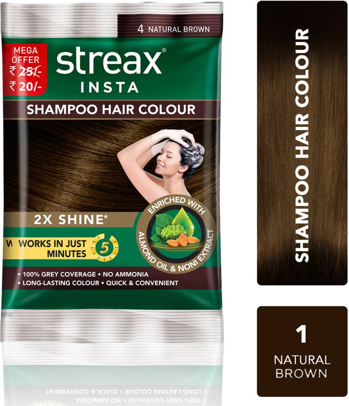 Streax Insta Shampoo Hair Colour-Natural Brown (15mlx16=240ml) , Brown