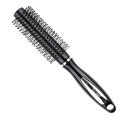 Scarlet Line Professional Round Hair Brush For Styling with Anti Slip Handle n Ball Tip Nylon Bristles for Women n Men_Black Color