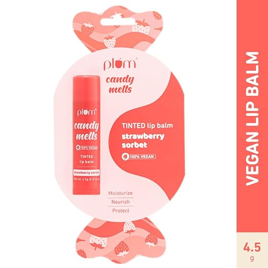 Plum Candy Melts Strawberry Love Tinted Lip Balm | Moisturizes Nourishes | Hydrates Dry & Chapped Lips | 100% Vegan | 4.5g