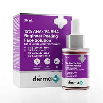 The Derma Co 15% AHA + 1% BHA Beginner Repairing, Radiant Skin, Exfoliating, Removes Impurities Face Peeling Solution for 10-Minute Weekly Exfoliation - 30ml(dermaco)