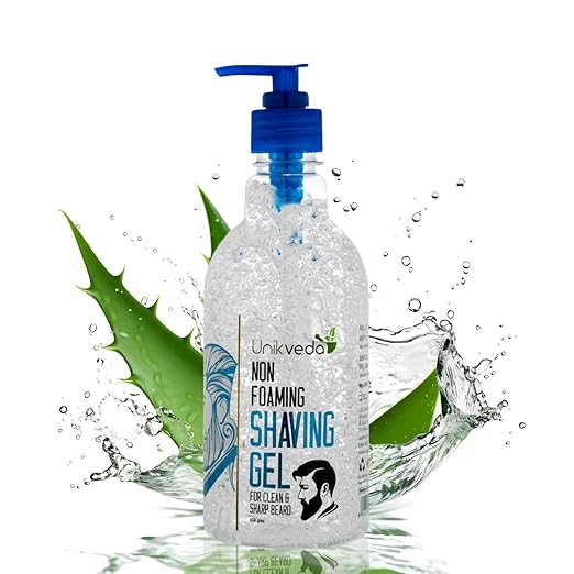 UNIKVEDA Hydrating n Nourishing Non Foaming Shaving Gel for Men With Aloe Vera n Glycerin, Transparent Shave Gel For Maximum Visibility n Smooth Beard Shaving, Vegan n Paraben Free, 450 Gm