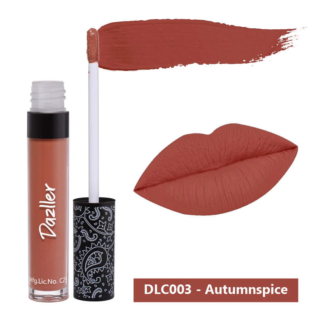 Eyetex Dazller All Day Lipcolour | Ultra-intense matte | Light-weight | Liquid Lipstick for Women | Smudge-proof + Non-transfer | Up to 8hr stay | DLC003 Autumnspice - 6g - DLC003