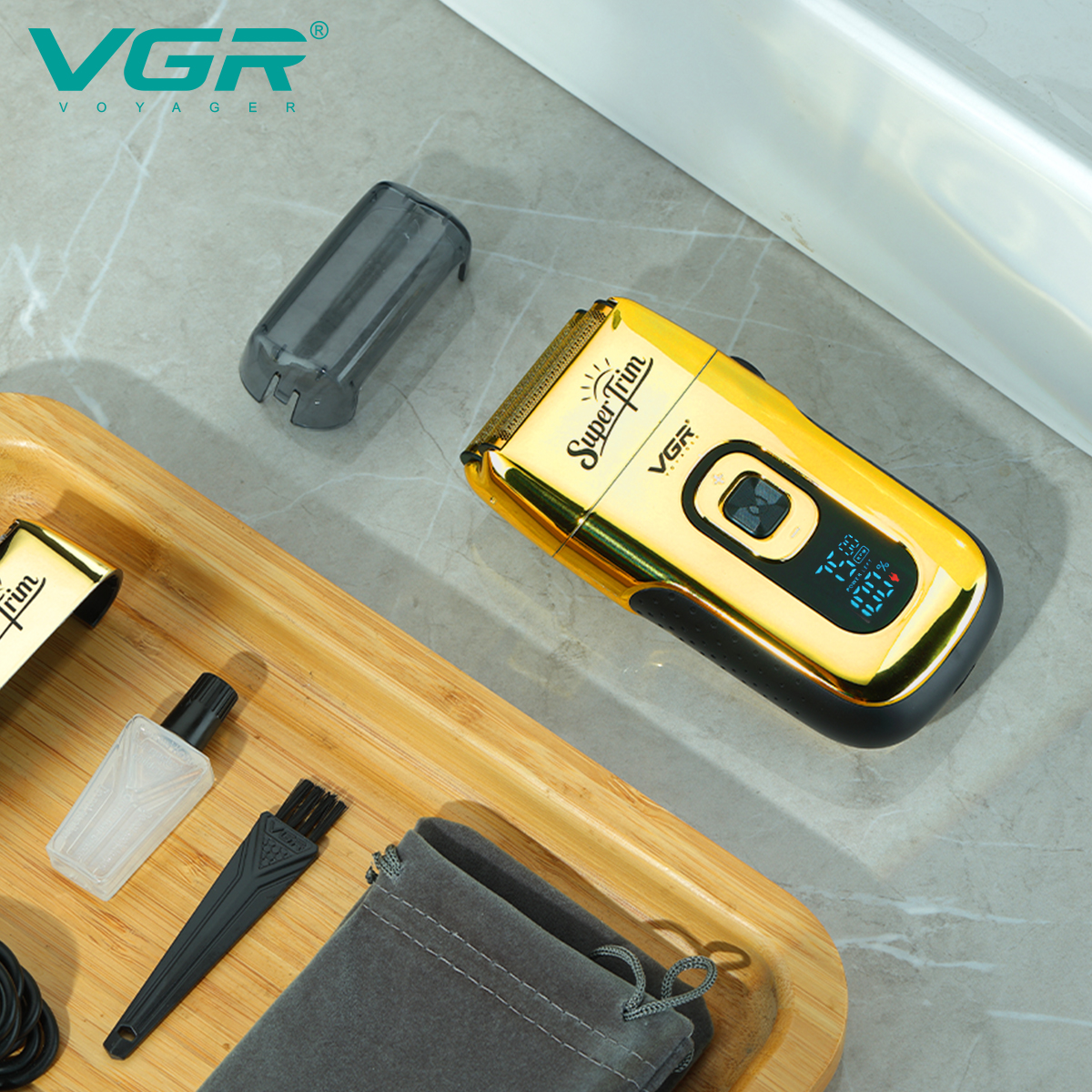 VGR V-332 Professional Foil Shaver for Man, Dual independent flexing foils, pop-up trimmer, 1200 mAh battery, 6500-7000-7500RPM adjustable Speed settings runtime 150 Min