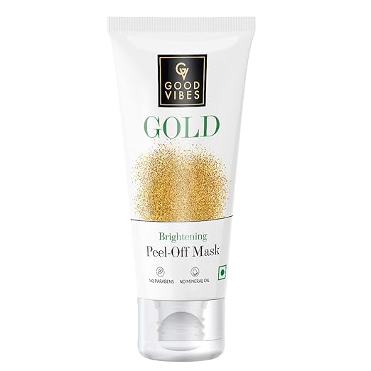 Good Vibes Gold Brightening Peel Off Mask, 50 g Deep Pore Cleansing Peel-Off Face Mask For All Skin Types, Anti-Bacterial & Helps Remove Acne, No Parabens, Sulphates & Mineral Oils
