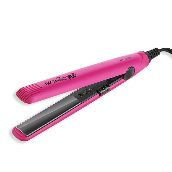 Ikonic Mini Hair Straightener,Slim Ceramic Mini Floating Plates, Ideal for Small Hair and Bangs, Quick Styling, Light-weight and travel friendly, Instant Heat Technology,Black & Purple with 1 Year Warranty - Pink