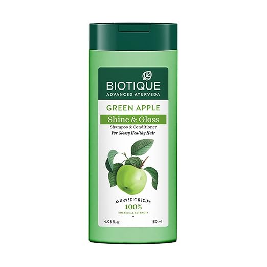 Biotique Green Apple Shine & Gloss Shampoo | Promotes Healthy, Shiny and Glossy Hair | Nourishes Scalp | Makes Hair Soft & Smooth |100% Botanical Extracts| All Skin Types | 180ml