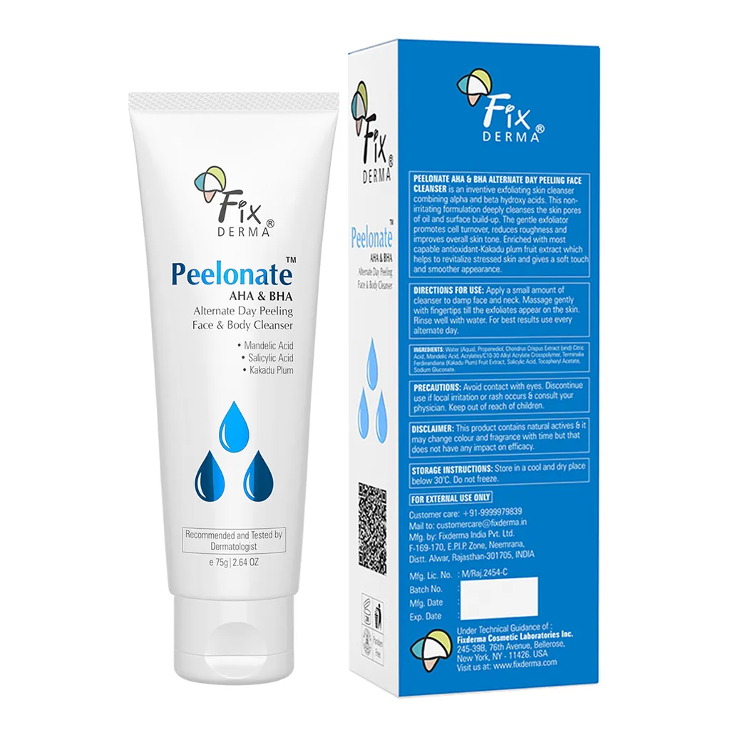 Fixderma Peelonate AHA & BHA - Exfoliating cleanser for face and body | 1% salicylic acid, 2% Mandelic acid and 1% kakadu plum