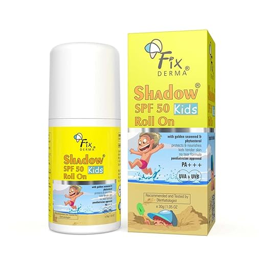 FIXDERMA Shadow Spf 50 Kids Roll On, Sunscreen For Kids, Kids Sunscreen Spf 50, Roll On For Kids With Golden Seaweed & Phytosterol, Kids Sunscreen, Pa+++, Uva & Uvb Protection, 30Gm - Combination