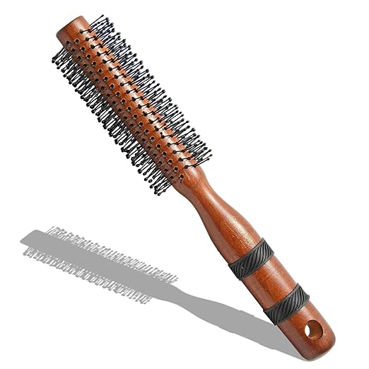 Scarlet Line Professional Maple Wood Anti Static Round Hair Brush with Anti Slip Grips on Wooden Handle for Men and Women, Brown