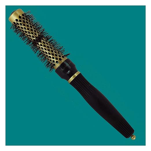 Scarlet Line Professional Small Ceramic Barrel Heat Reminder Hot Curling Round Hair Brush For Men And Women, Black and Golden Color, 25 mm