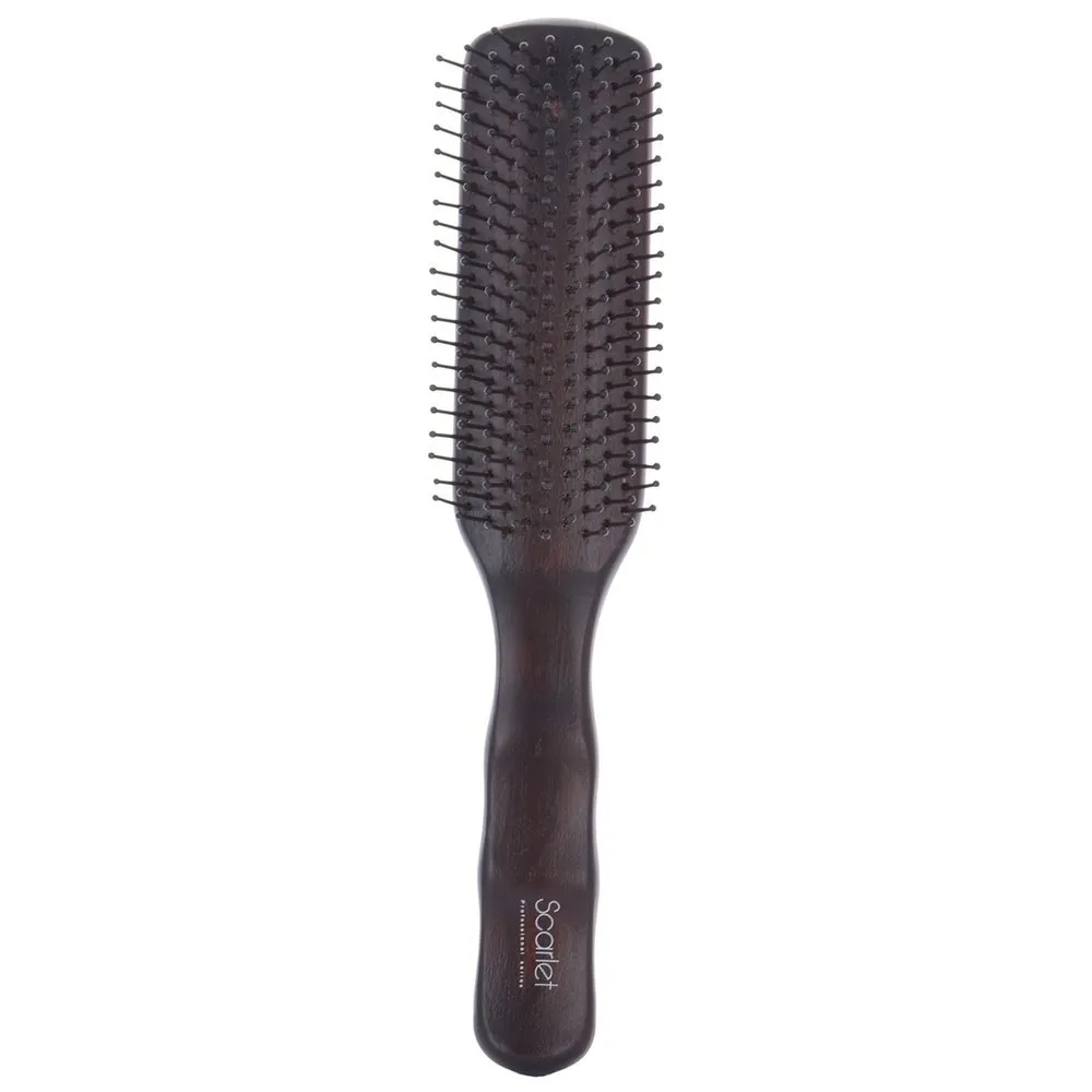 Scarlet line Brown Wooden Grip Flat Hair Brush