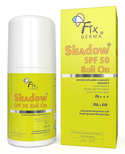 FIXDERMA Shadow Spf 50 Roll On, Sunscreen Spf 50 For Face, Sun Screen Protector Spf 50, Sunscreen For Uva & Uvb Protection, Sunscreen For Women & Men - 30Gm - Combination