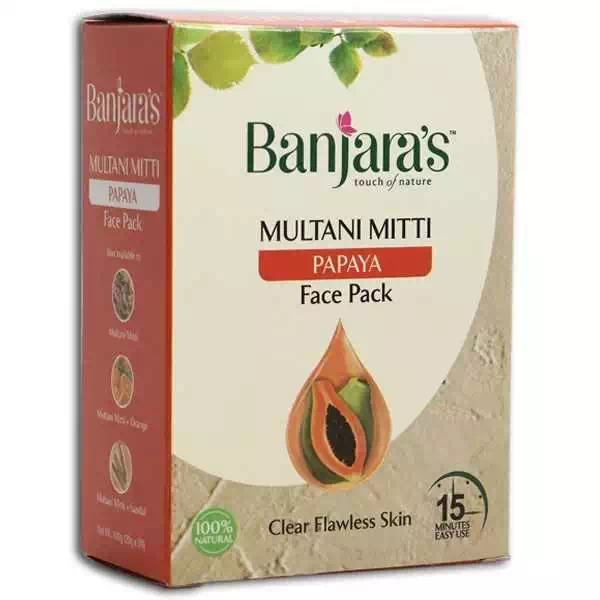 Banjara's Multani Mitti + Orange Face Pack Powder - 100g - Multani + Pappaya Face Pack