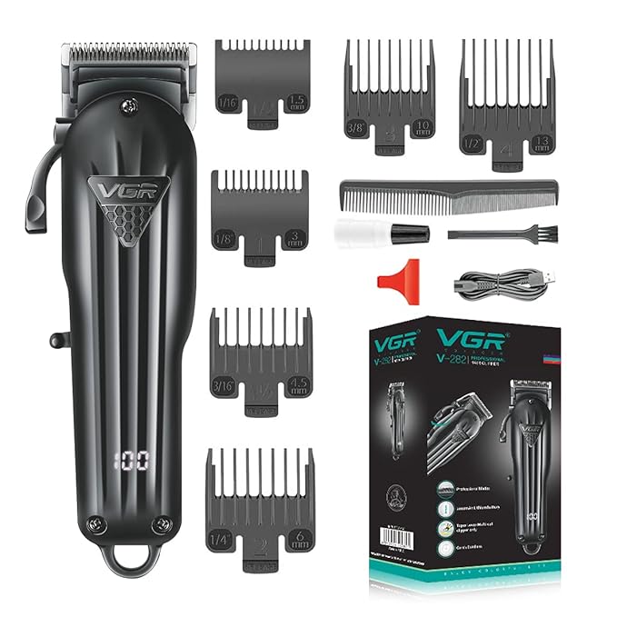 VGR V-282 Salon Series Professional Digital Display Cordless Hair Clipper Electric Hair Cutter Kit Wireless Hair Grooming Trimmers Set, Rechargeable Li-ion Battery 2000mAh 200 minutes Runtime, Blue