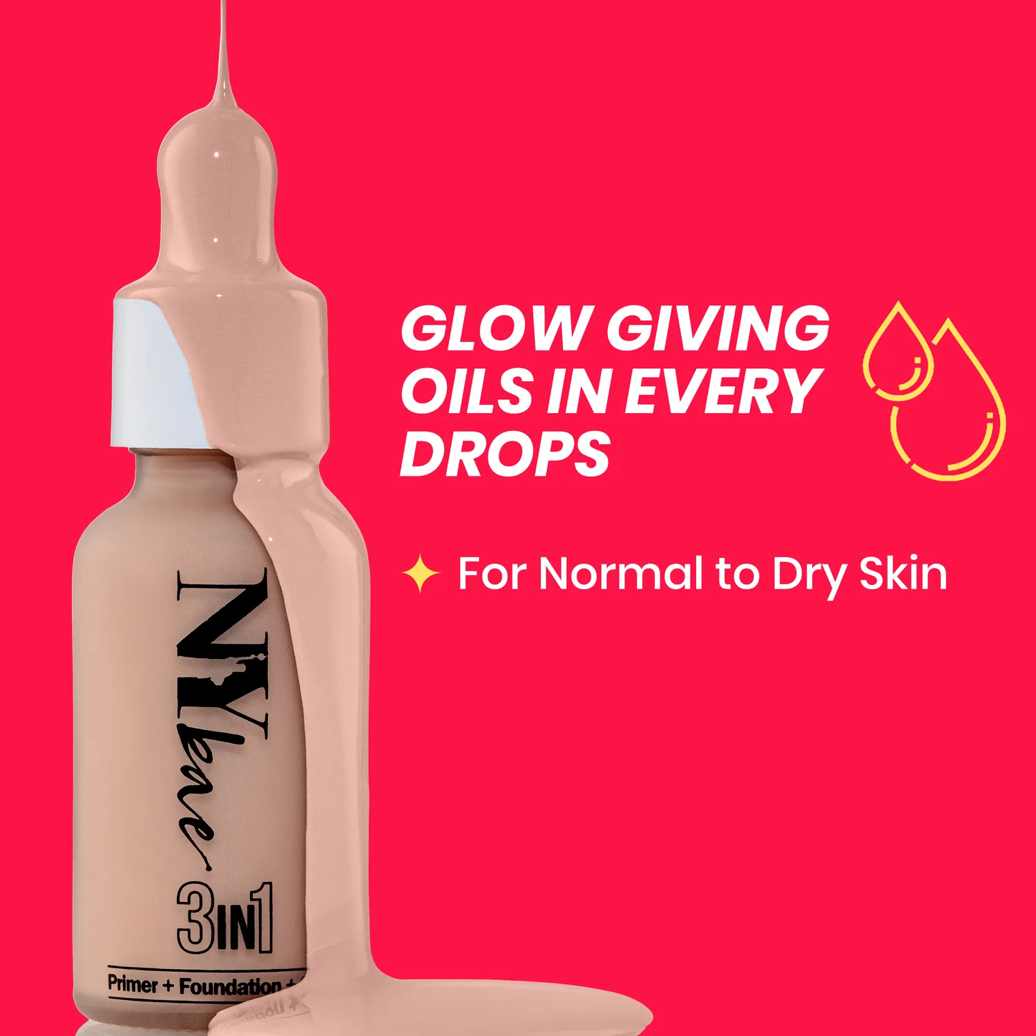 NY Bae 3 in 1 Serum Foundation with Primer | Warm vanilla 01 (30 ml) | Lightweight & Moisturizing | Buildable & Flawless Coverage | Evens Skin Tone | Glowing Korean Skin | Celeb Glow | Dewy Makeup - Cool cashew (04)