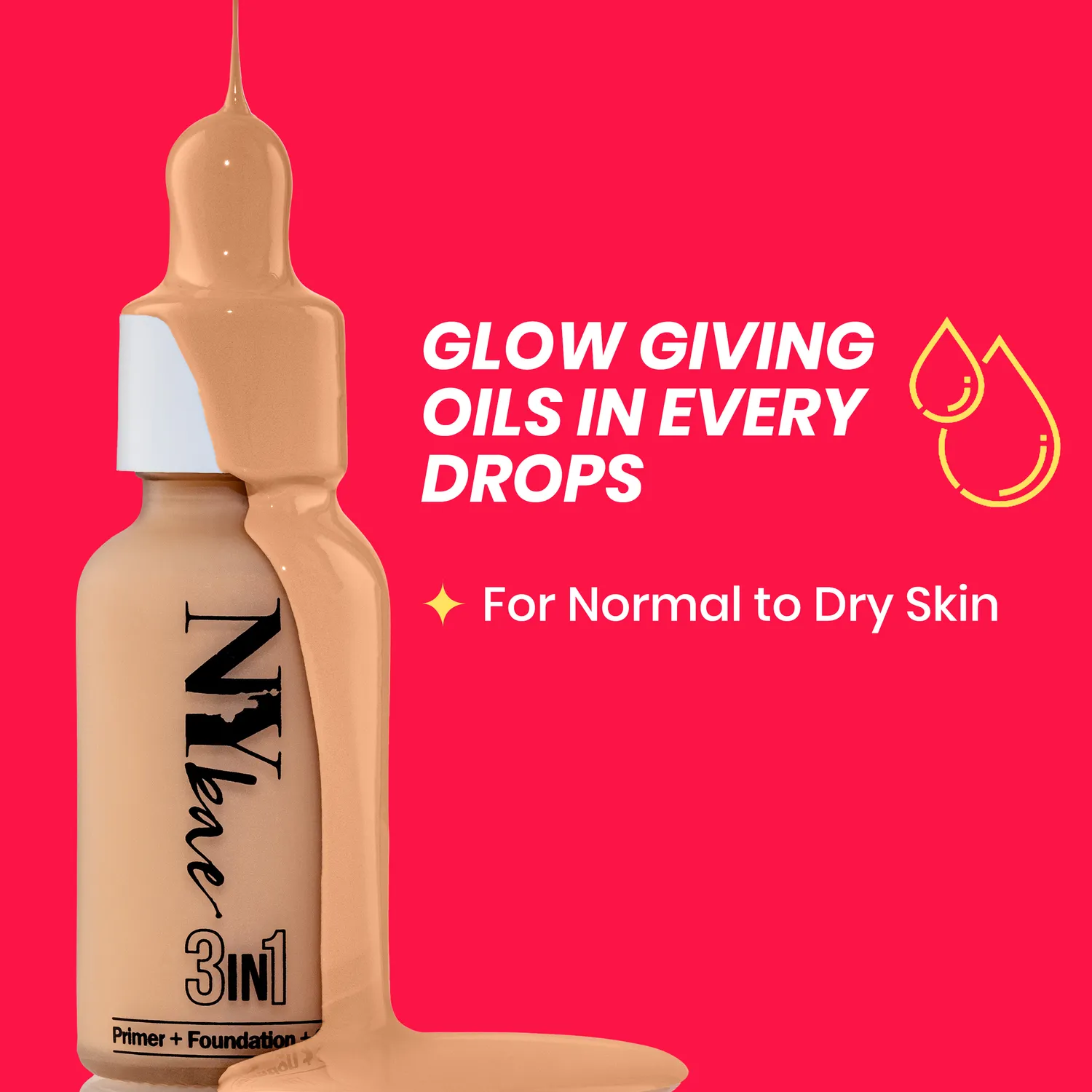 NY Bae 3 in 1 Serum Foundation with Primer | Warm vanilla 01 (30 ml) | Lightweight & Moisturizing | Buildable & Flawless Coverage | Evens Skin Tone | Glowing Korean Skin | Celeb Glow | Dewy Makeup - Warm cashew (03)