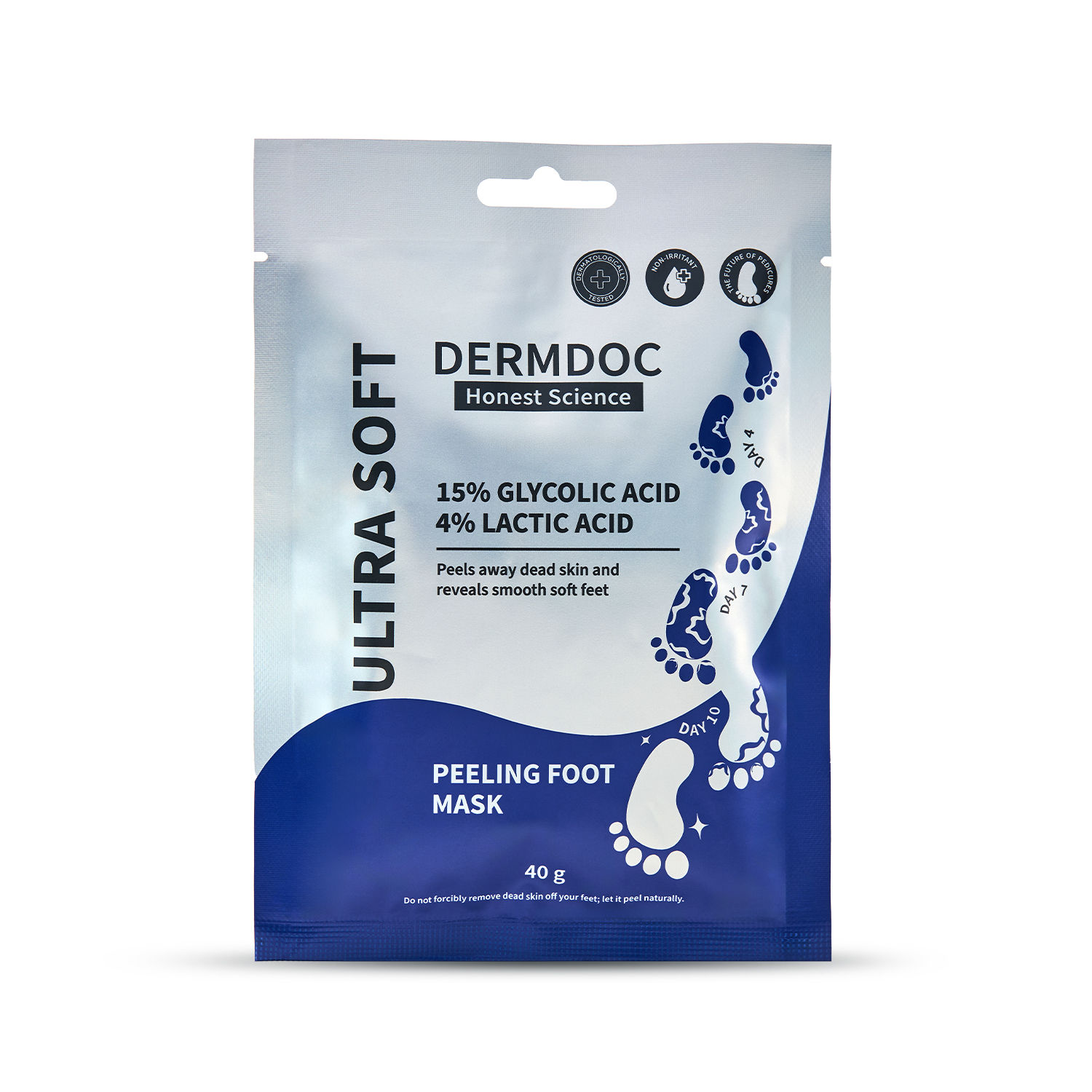 DERMDOC 15 % Glycolic Acid & 4% Lactic Acid InstaPedi Foot Peeling Mask (40 gm) | Foot Mask For Baby Soft Feet | Removes & Heals, Dry & Cracked Skin