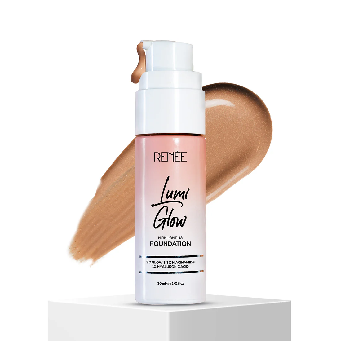 RENEE Lumi Glow Highlighting Liquid Foundation With Dewy Finish, Buildable Coverage & 3D Glow - Silk Cocoa