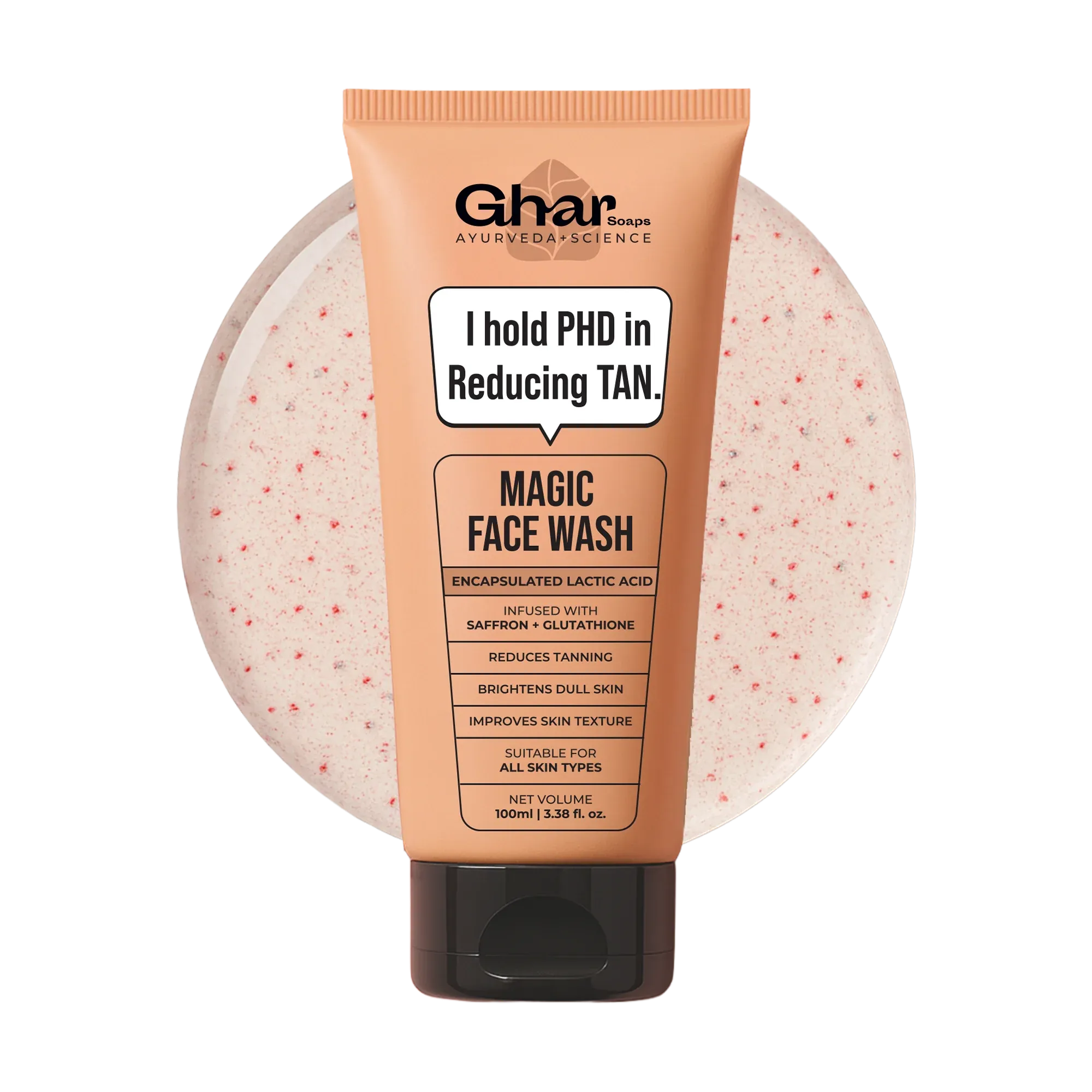 Ghar Magic De-Tan Facewash With Saffron & Glutathione 100ml | Tan Removal, Brightening and Glowing Skin I For All Skin Type I For Men & Women - Magic Facewash